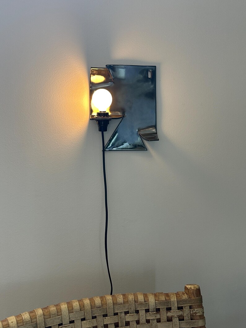 Ceramic Silver Wall Sconce, Plug-In Dimmable Wall Lamp, Sculptural Accent Light, Modern Ceramic Lighting, Unique Wall Decor, Bedside Light image 3