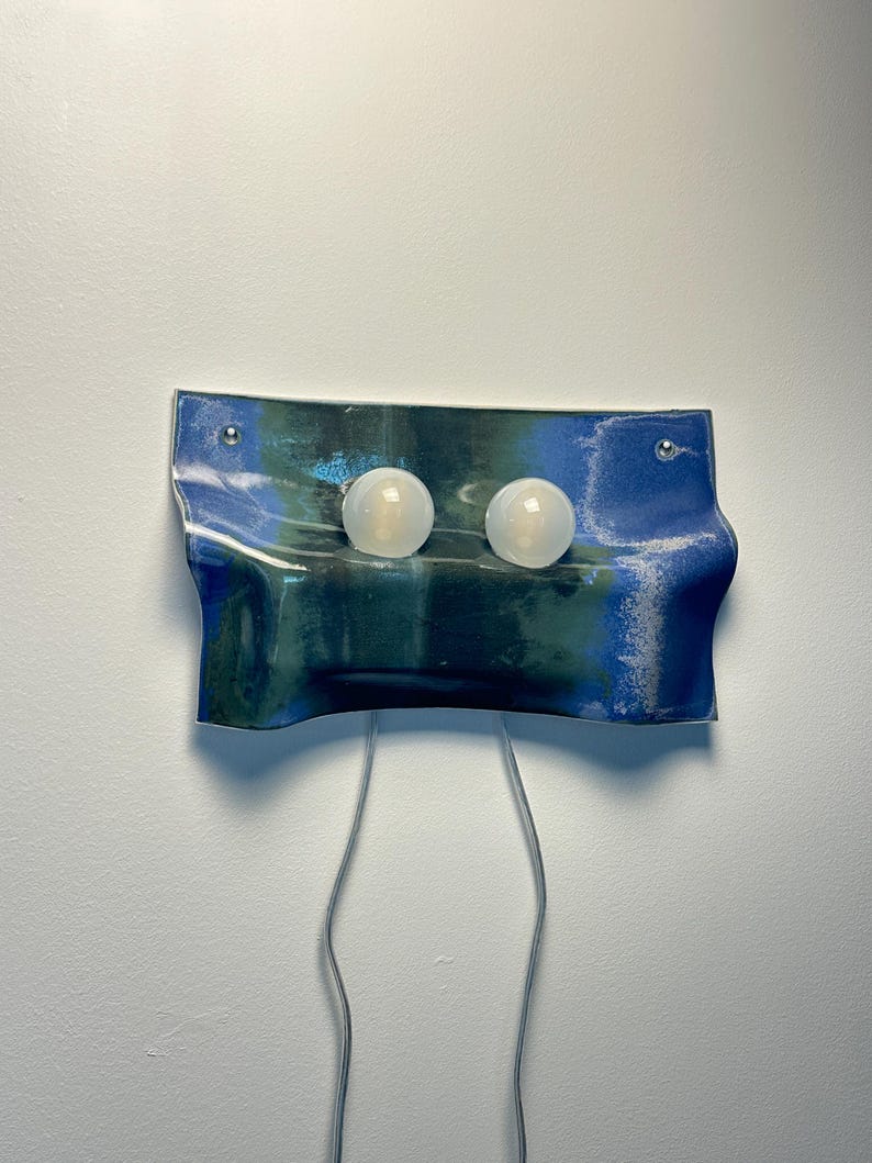 Handmade Ceramic Plug-In Wall Sconce, Blue Green Dimmable Accent Light image 2