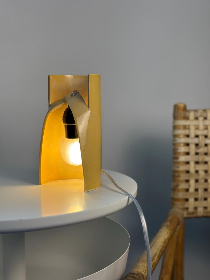 Handmade Yellow Ceramic Table Lamp, Dimmable Bedside Accent Light, Modern Decor image 3