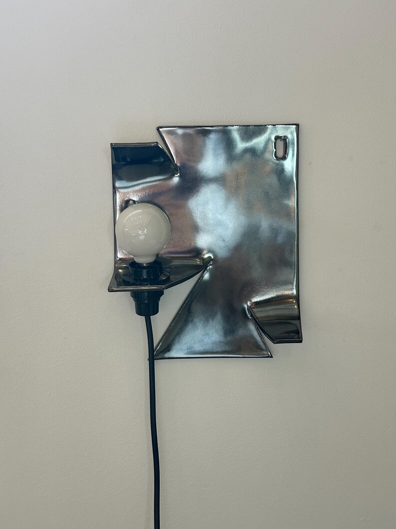 Ceramic Silver Wall Sconce, Plug-In Dimmable Wall Lamp, Sculptural Accent Light, Modern Ceramic Lighting, Unique Wall Decor, Bedside Light image 2