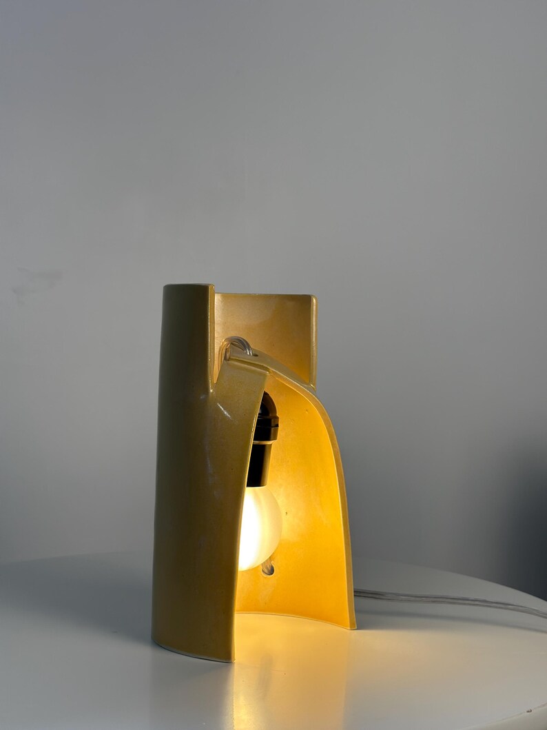Handmade Yellow Ceramic Table Lamp, Dimmable Bedside Accent Light, Modern Decor image 7