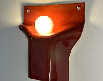 Handmade Burgundy Ceramic Wall Sconce, Modern Geometric Plug-in Light, Ambient Accent Lamp