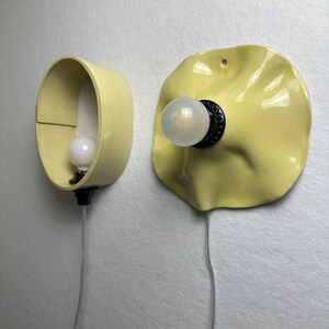 Handmade Ceramic Wall Sconces, Yellow Dimmable Plug-in Lamps, Contemporary Lighting Set image 6