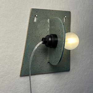 Handmade Blue Ceramic Sconce, Modern Dimmable Plug-in Wall Lamp, Minimalist Lighting (7.5" W × 6.5" H) image 4