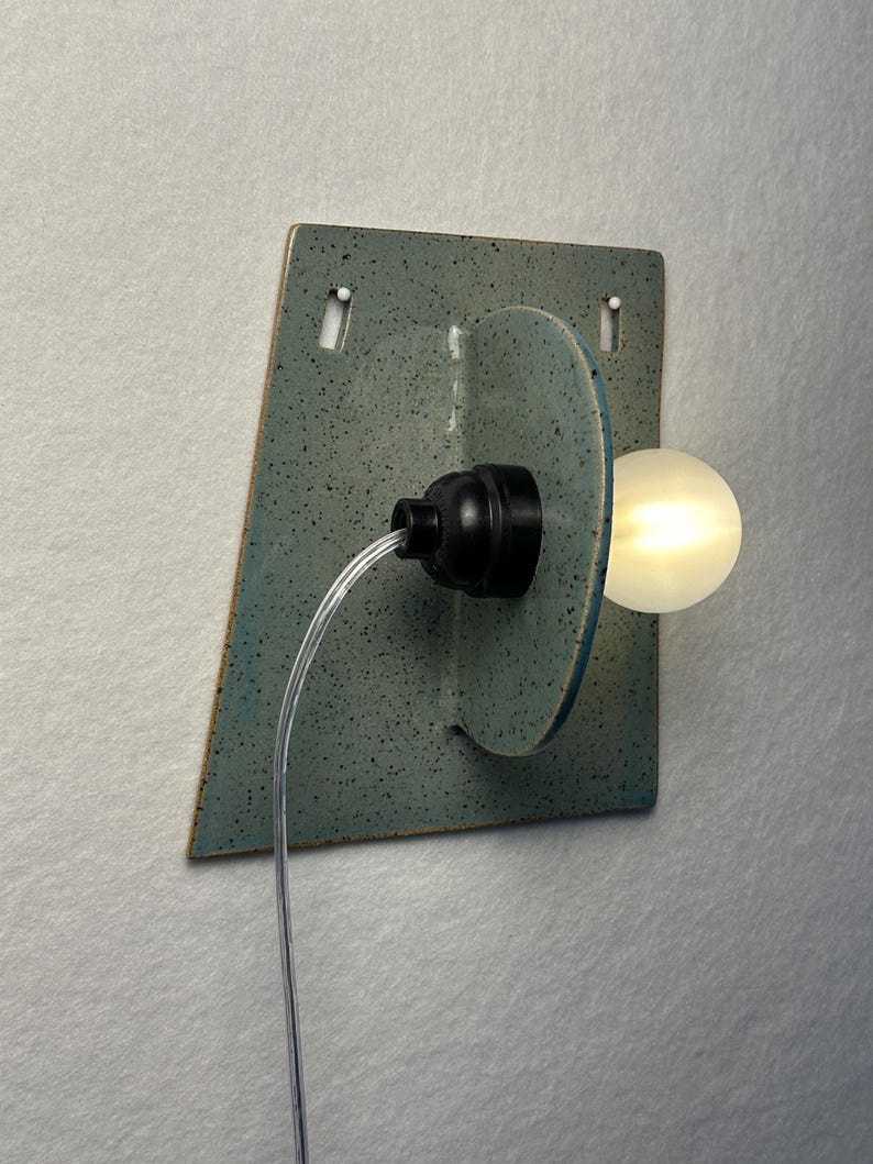 Handmade Blue Ceramic Sconce, Modern Dimmable Plug-in Wall Lamp, Minimalist Lighting (7.5" W × 6.5" H) image 4