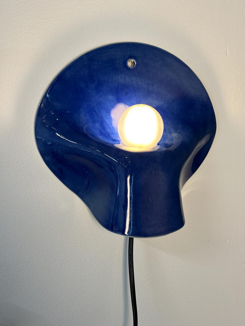 Blue Ceramic Wall Sconce, Plug-In or Hardwired Wall Light, Crystal Glaze, Unique Handmade Finish, Modern Dimmable Lamp, Bedroom Lighting Plug-in