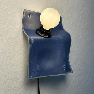 Matte Blue Ceramic Sconce, Plug-In Dimmable Wall Lamp, Minimalist Accent Light image 14