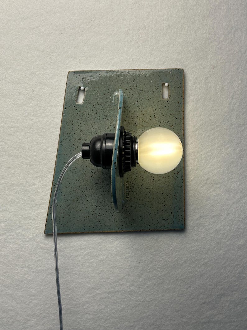 Handmade Blue Ceramic Sconce, Modern Dimmable Plug-in Wall Lamp, Minimalist Lighting (7.5" W × 6.5" H) image 8