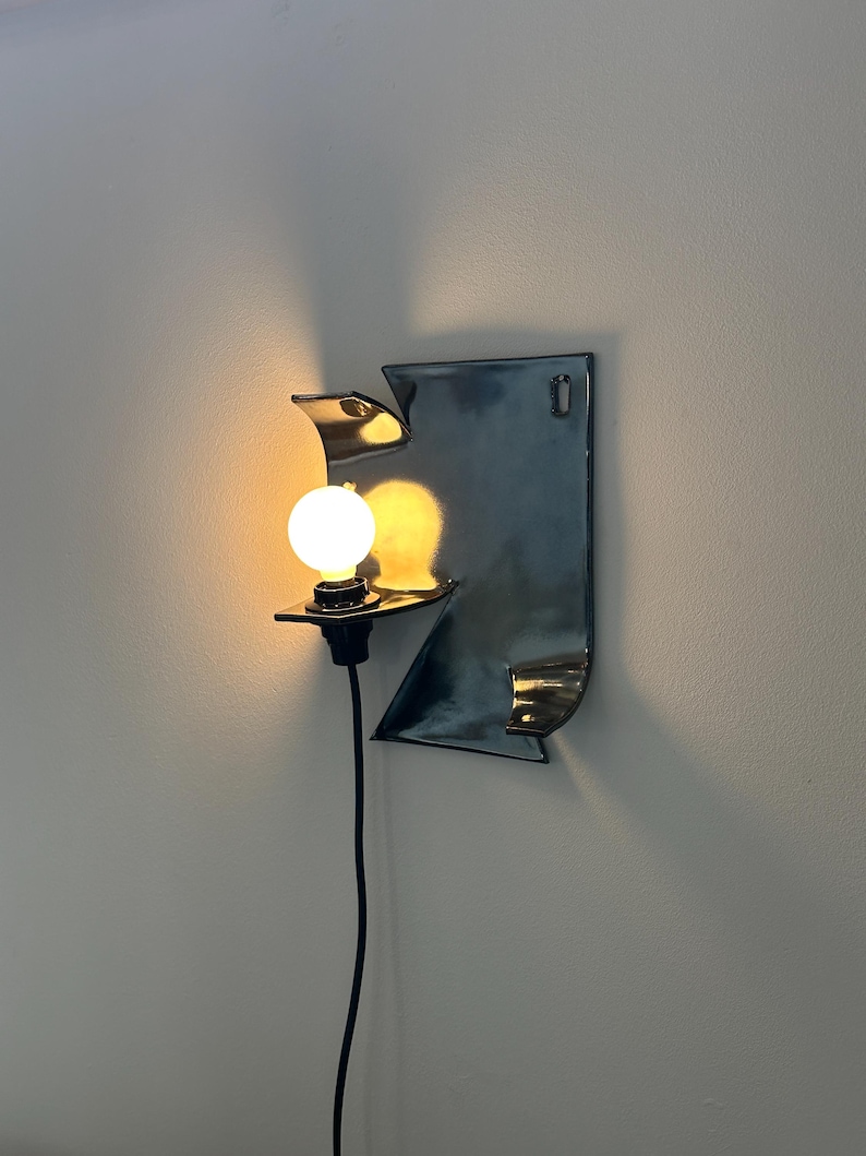 Ceramic Silver Wall Sconce, Plug-In Dimmable Wall Lamp, Sculptural Accent Light, Modern Ceramic Lighting, Unique Wall Decor, Bedside Light image 1