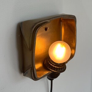 Gold Ceramic Sconce, Plug-In Dimmable Wall Light, Contemporary Accent (6" x 6.5") image 8