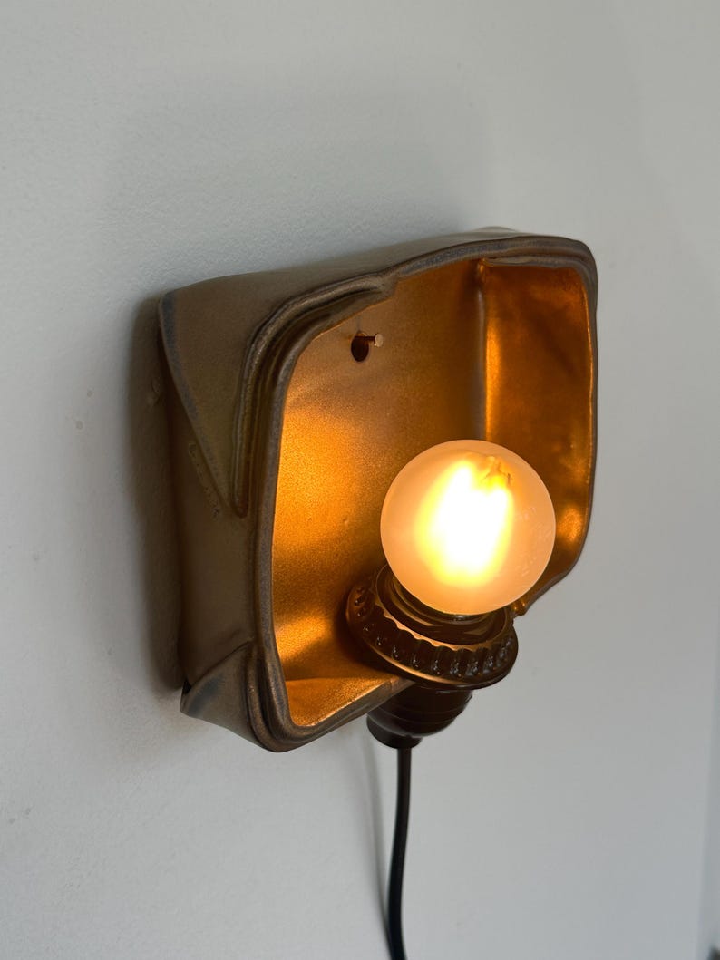 Gold Ceramic Sconce, Plug-In Dimmable Wall Light, Contemporary Accent (6" x 6.5") image 8