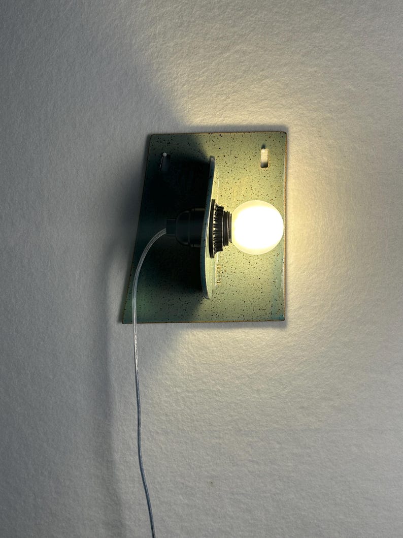 Handmade Blue Ceramic Sconce, Modern Dimmable Plug-in Wall Lamp, Minimalist Lighting (7.5" W × 6.5" H) image 2