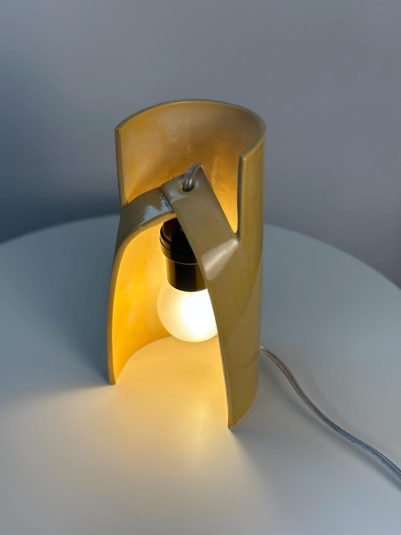 Handmade Yellow Ceramic Table Lamp, Dimmable Bedside Accent Light, Modern Decor image 2