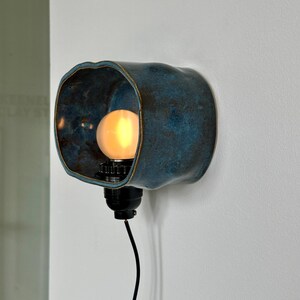 Handmade Blue Ceramic Plug-In Wall Sconce, Dimmable Modern Accent Light image 14