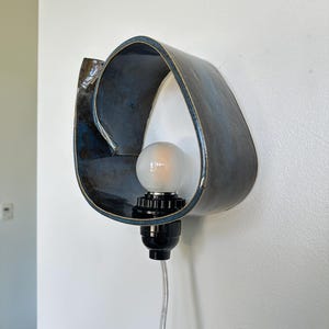 Handmade Ceramic Wall Sconce, Dimmable Blue Accent Light, Modern Ambient Lighting image 5