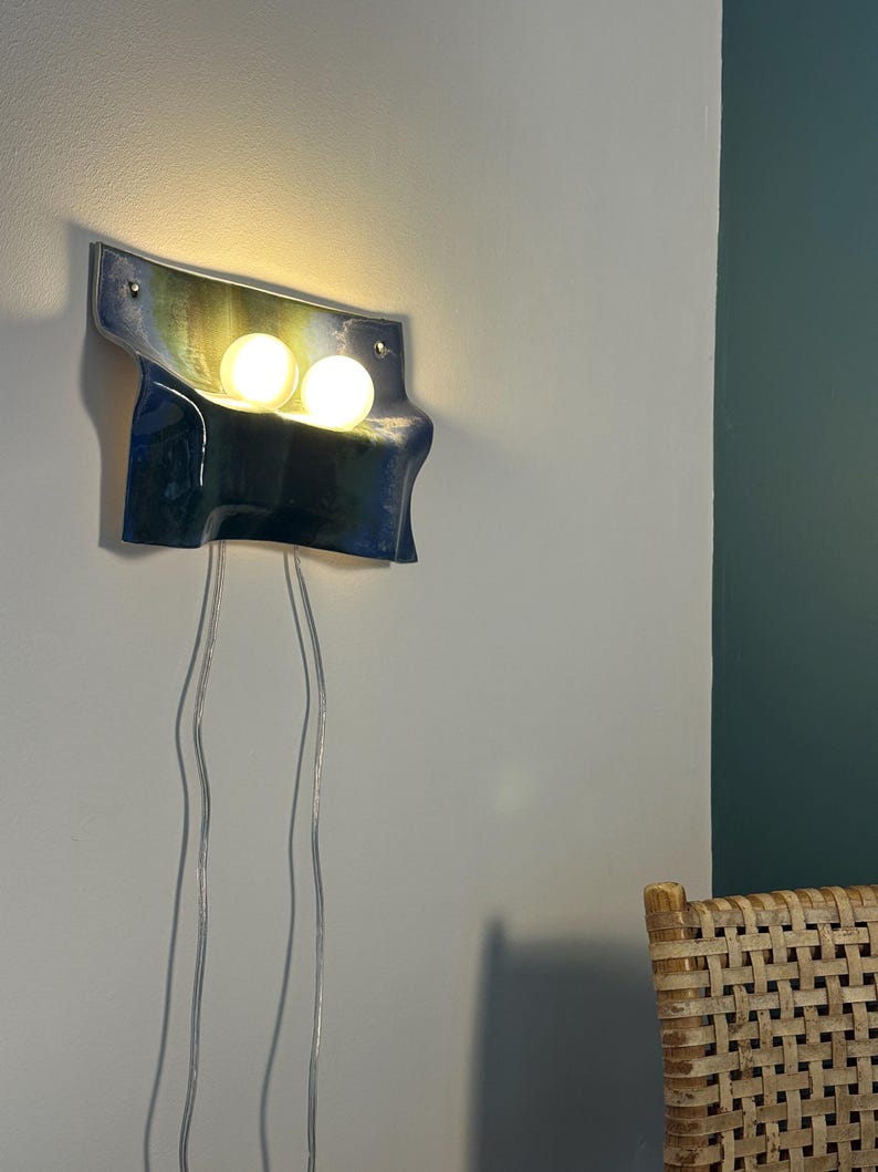 Handmade Ceramic Plug-In Wall Sconce, Blue Green Dimmable Accent Light image 6