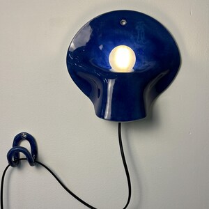 Blue Ceramic Wall Sconce, Plug-In or Hardwired Wall Light, Crystal Glaze, Unique Handmade Finish, Modern Dimmable Lamp, Bedroom Lighting image 7