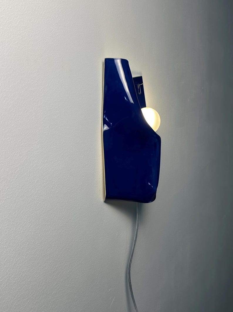 Cobalt Blue Ceramic Wall Sconce, Plug-In or Hardwired Dimmable Lamp, Handmade Sculptural Wall Light, Modern Accent Lighting, Hardwire Sconce bild 11