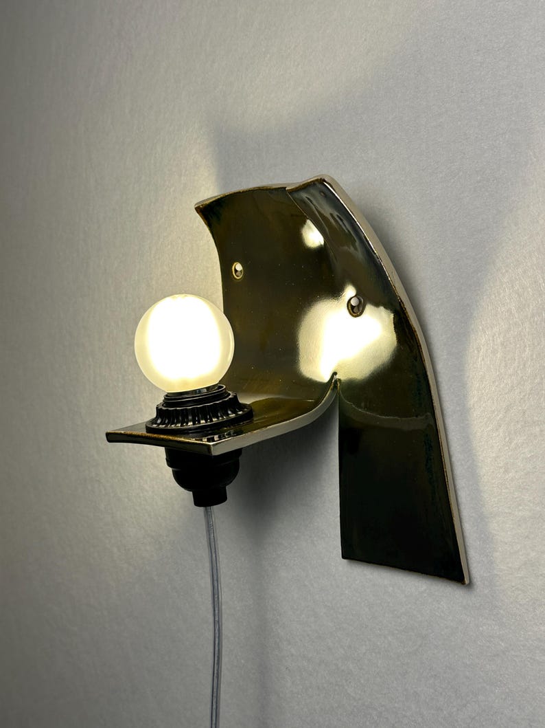Silvergrå keramisk vägglampa, modern vägglampa med plugg, stämningsfull glödlampa bild 6