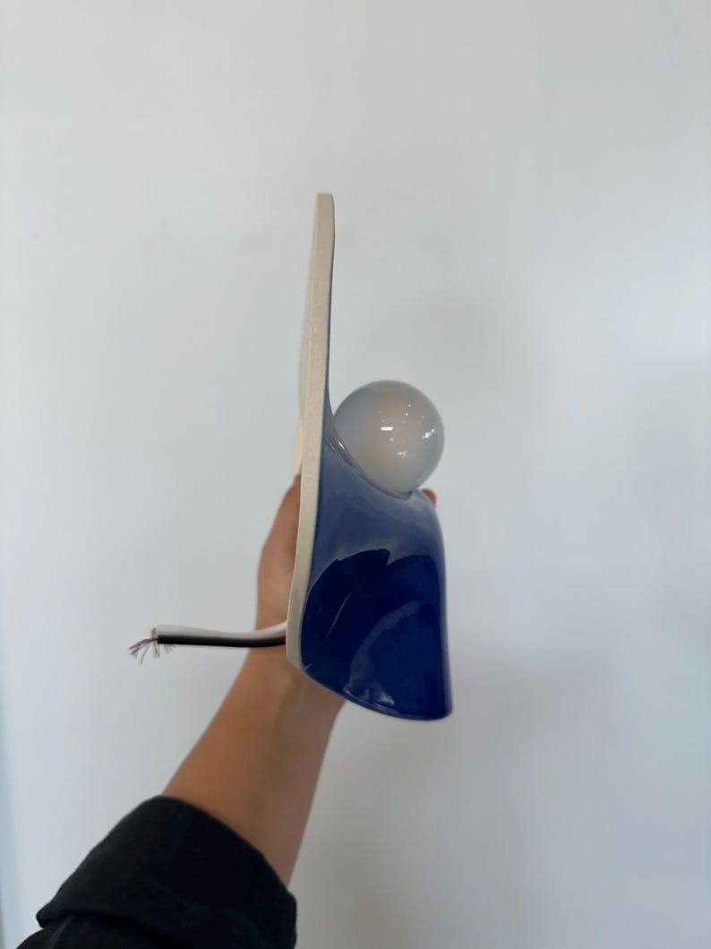 Blue Ceramic Wall Sconce, Plug-In or Hardwired Wall Light, Crystal Glaze, Unique Handmade Finish, Modern Dimmable Lamp, Bedroom Lighting image 8
