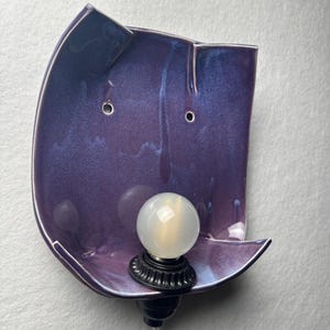 Handmade Purple Ceramic Wall Sconce, Modern Statement Lamp, Dimmable Plug-In Light image 1