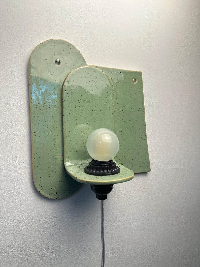 Green Plug-In Wall Sconce, Modern Ceramic Lamp, Easy-Install Lighting for Bedrooms, Living Rooms, Dining Areas, Hallways, Contemporary Light image 2