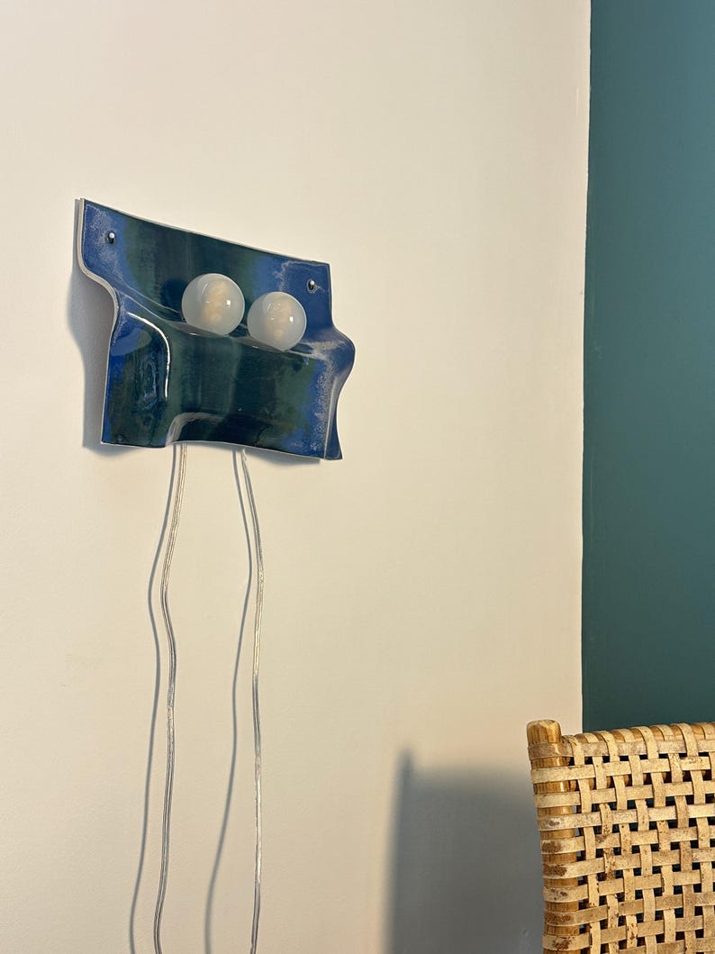 Handmade Ceramic Plug-In Wall Sconce, Blue Green Dimmable Accent Light image 7