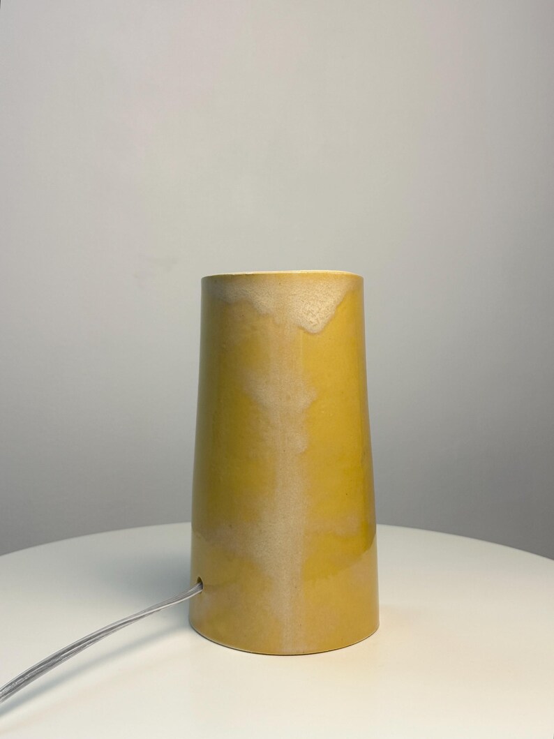 Handmade Yellow Ceramic Table Lamp, Dimmable Bedside Accent Light, Modern Decor image 5