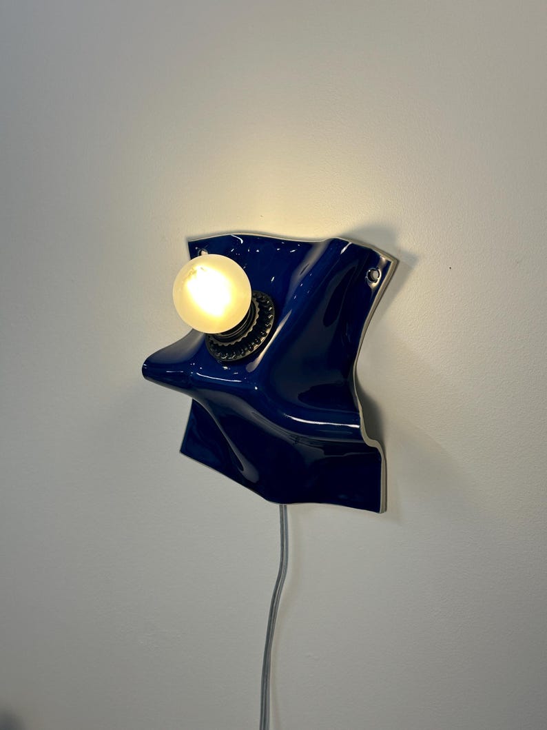 Handmade Cobalt Blue Ceramic Sconce, Plug-In Dimmable Wall Lamp, Modern Art Lighting image 3