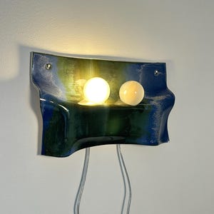 Handmade Ceramic Plug-In Wall Sconce, Blue Green Dimmable Accent Light image 1