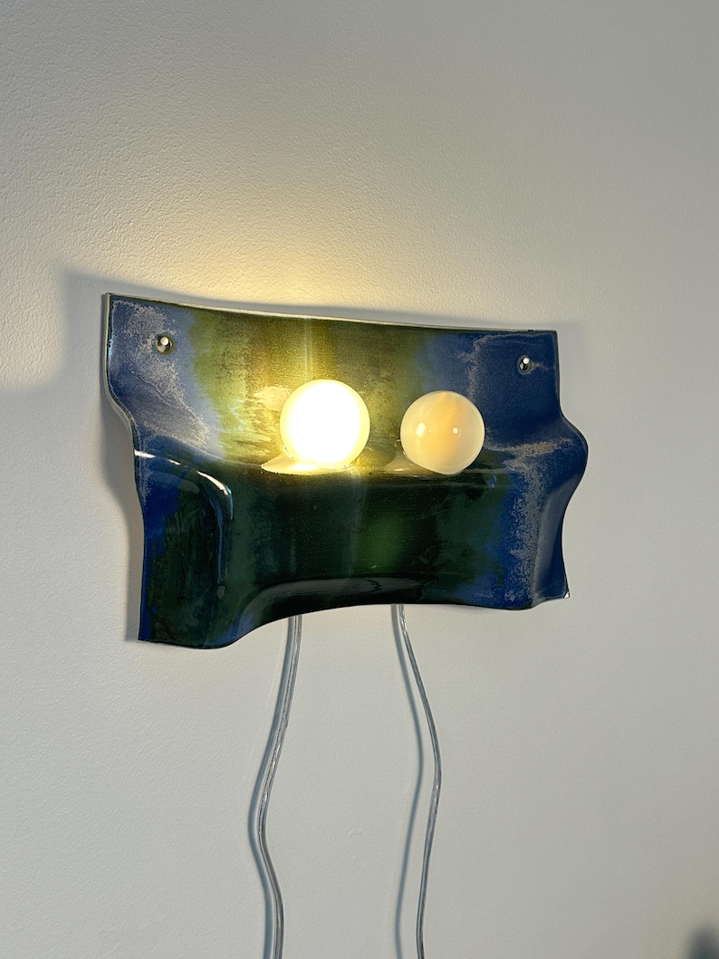 Handmade Ceramic Plug-In Wall Sconce, Blue Green Dimmable Accent Light image 1