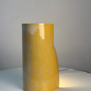 Handmade Yellow Ceramic Table Lamp, Dimmable Bedside Accent Light, Modern Decor image 9
