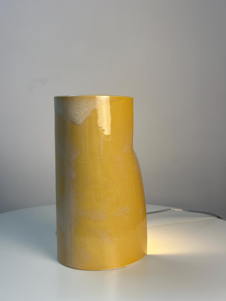 Handmade Yellow Ceramic Table Lamp, Dimmable Bedside Accent Light, Modern Decor image 9