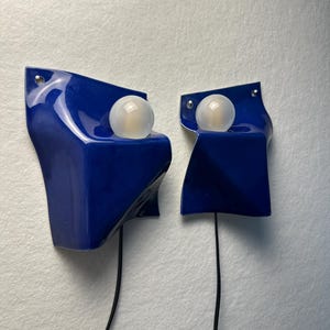 Handmade Blue Ceramic Wall Sconces, Plug-In Bedside Accent Lighting (Set of 2) image 4