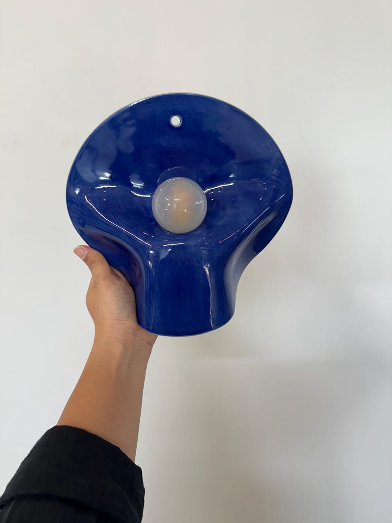 Blue Ceramic Wall Sconce, Plug-In or Hardwired Wall Light, Crystal Glaze, Unique Handmade Finish, Modern Dimmable Lamp, Bedroom Lighting image 6