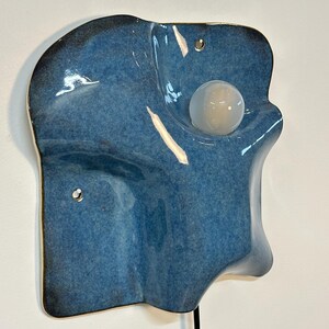 Blue Ceramic Wall Sconce, Plug-In Dimmable Ambient Lamp, Unique Handmade Statement Lighting for Contemporary Interior Design, Accent Lamp image 3