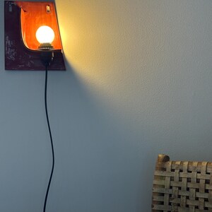 Handmade Burgundy Ceramic Wall Sconce, Plug-In Ambient Light Fixture image 9