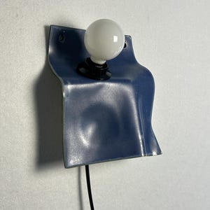 Matte Blue Ceramic Sconce, Plug-In Dimmable Wall Lamp, Minimalist Accent Light image 8