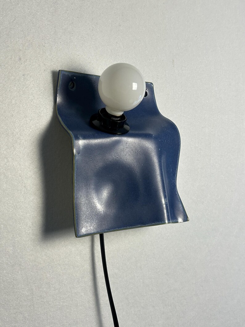 Matte Blue Ceramic Sconce, Plug-In Dimmable Wall Lamp, Minimalist Accent Light image 8