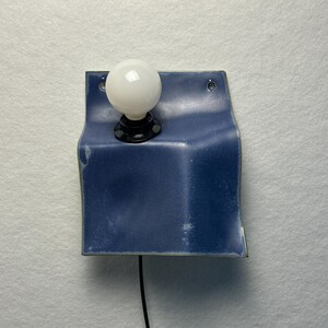 Matte Blue Ceramic Sconce, Plug-In Dimmable Wall Lamp, Minimalist Accent Light image 5
