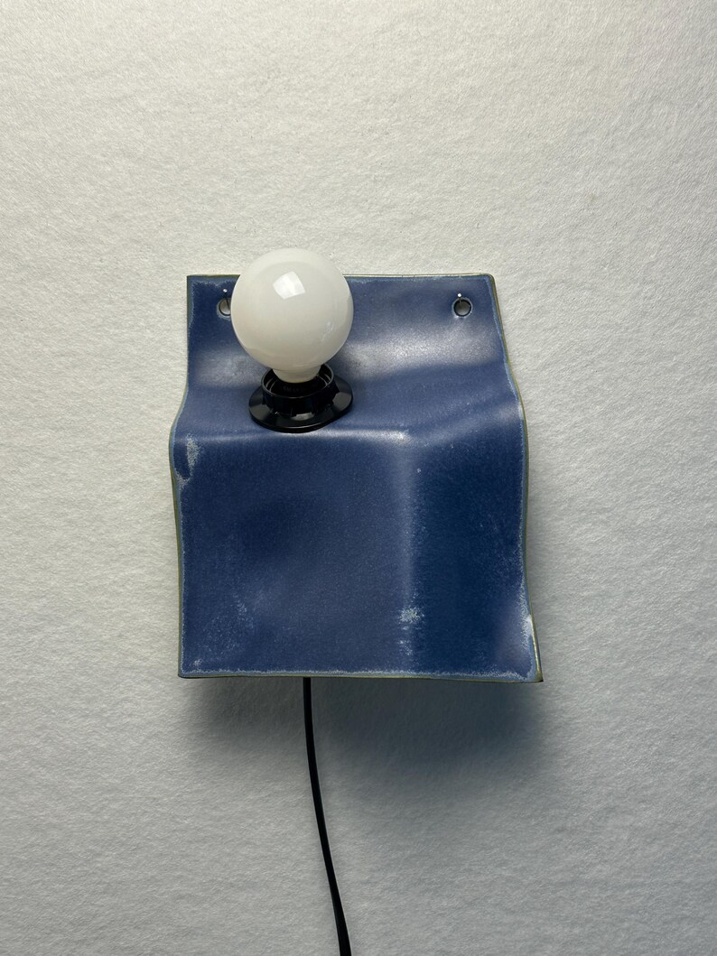 Matte Blue Ceramic Sconce, Plug-In Dimmable Wall Lamp, Minimalist Accent Light image 5