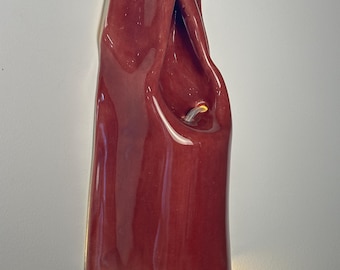 Handmade Burgundy Ceramic Wall Sconce, Modern Plug-in Accent Light, Ambient Glow (Bulb Included)