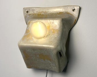Beige Ceramic Wall Sconce, Plug-In or Hardwired Wall Light, Crystal Glaze, Unique Handmade Finish, Modern Dimmable Lamp, Bedroom Lighting