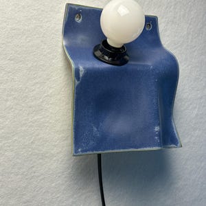 Matte Blue Ceramic Sconce, Plug-In Dimmable Wall Lamp, Minimalist Accent Light image 2