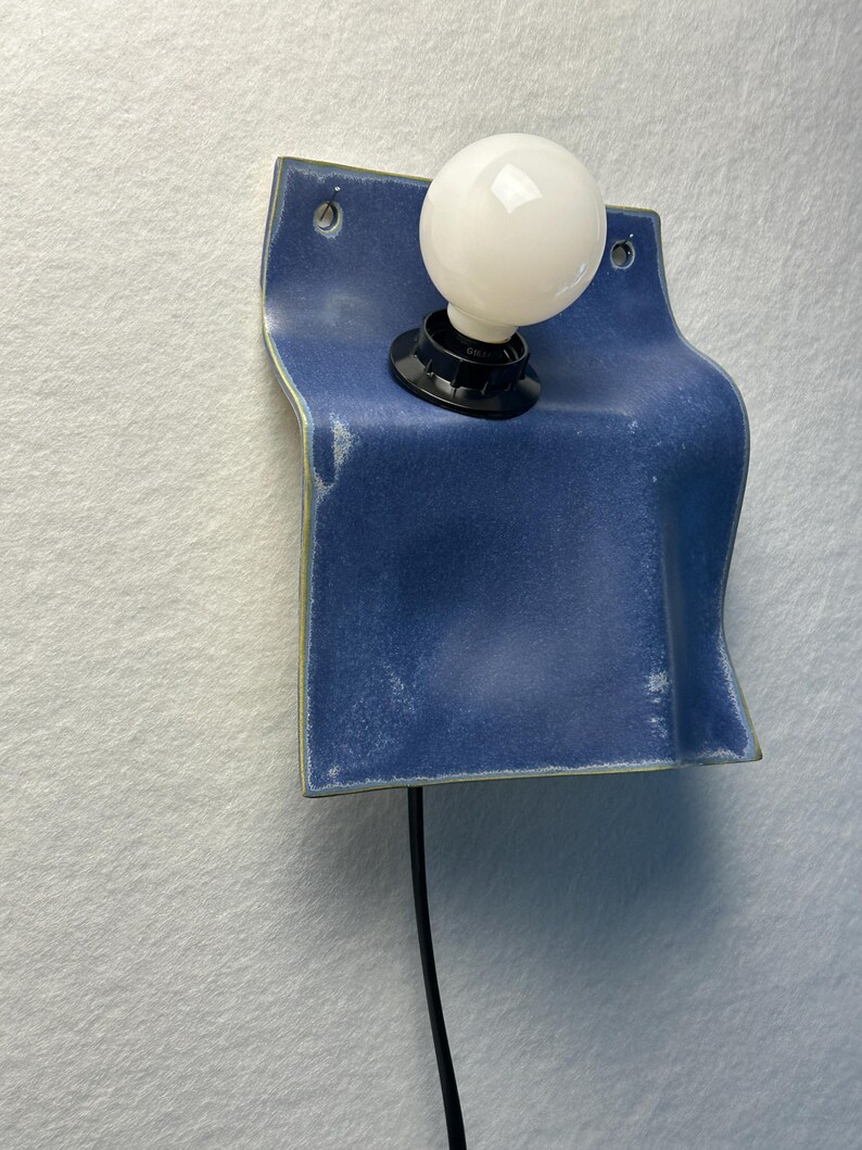 Matte Blue Ceramic Sconce, Plug-In Dimmable Wall Lamp, Minimalist Accent Light image 2