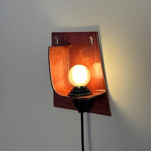 Handmade Burgundy Ceramic Wall Sconce, Plug-In Ambient Light Fixture image 8