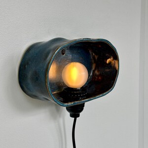 Handmade Blue Ceramic Plug-In Wall Sconce, Dimmable Modern Accent Light image 3
