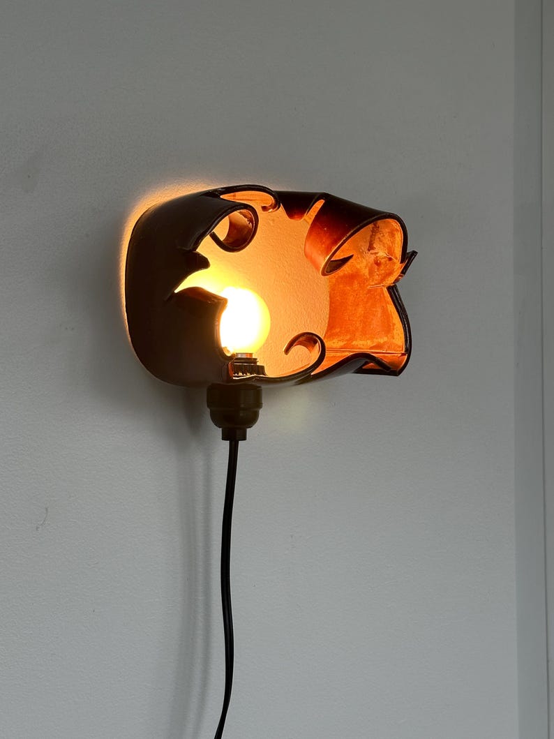 Handmade Ceramic Sconce, Burgundy Mid-century Ambient Light (7x7.5x4 inches) image 1