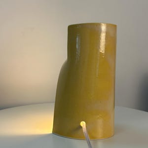 Handmade Yellow Ceramic Table Lamp, Dimmable Bedside Accent Light, Modern Decor image 10
