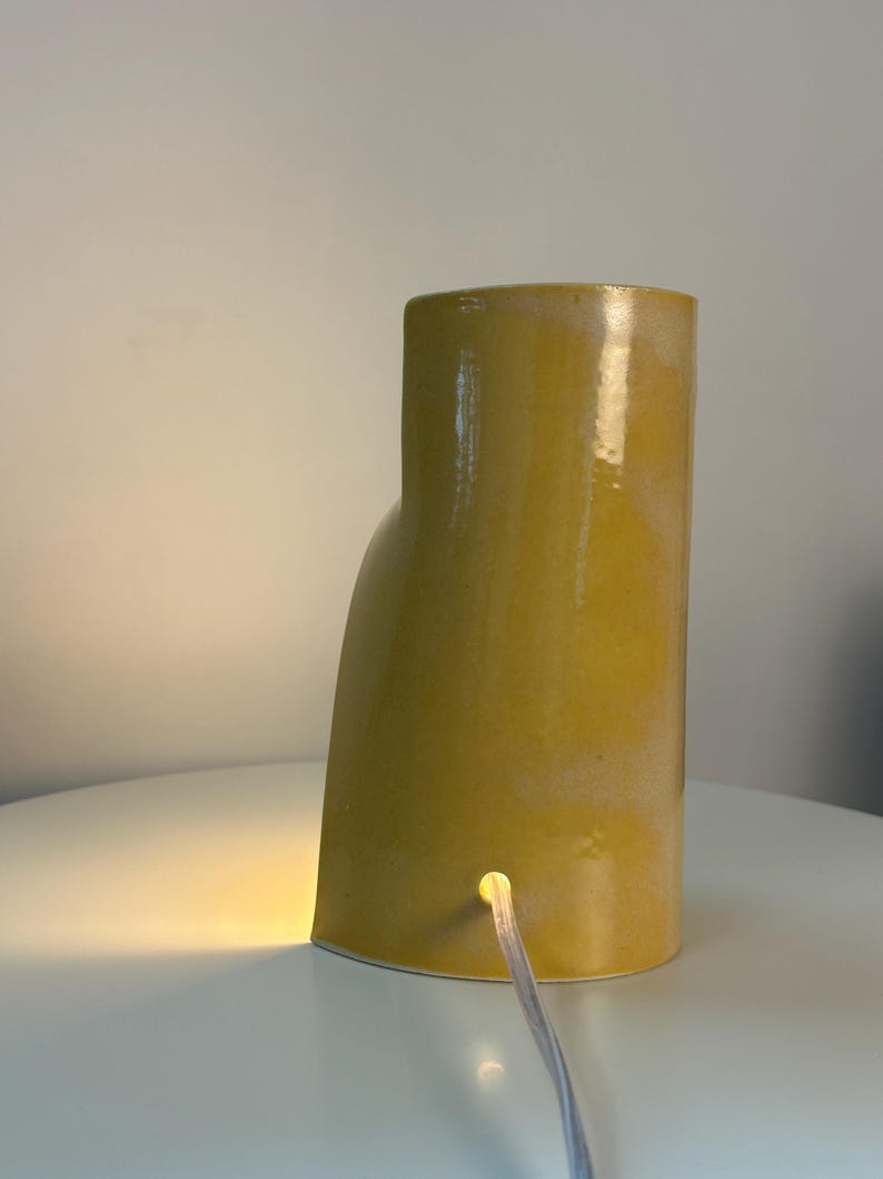 Handmade Yellow Ceramic Table Lamp, Dimmable Bedside Accent Light, Modern Decor image 10